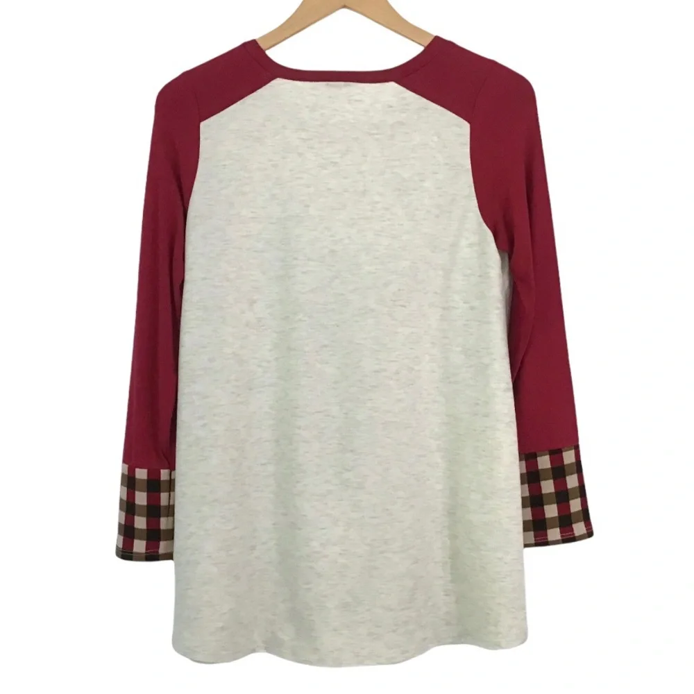 Sun & Moon Brand Plaid Deer Silhouette Top Size M Long Sleeves Long Length NEW